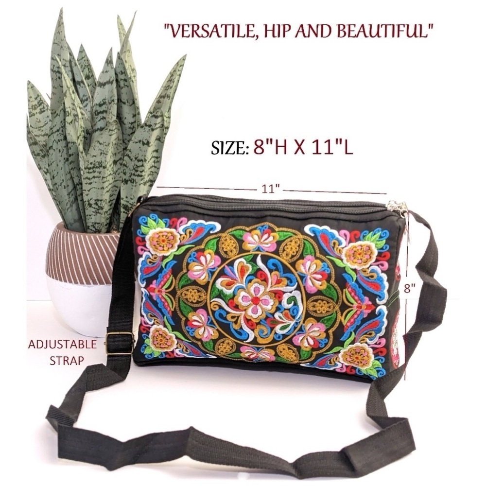 Embroidered Bright multi-colored Butterfly Design Lightweight fun Crossbody Bag